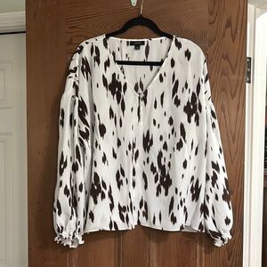 Alfani White and Black Long Sleeve Relaxed Blouse Size XL